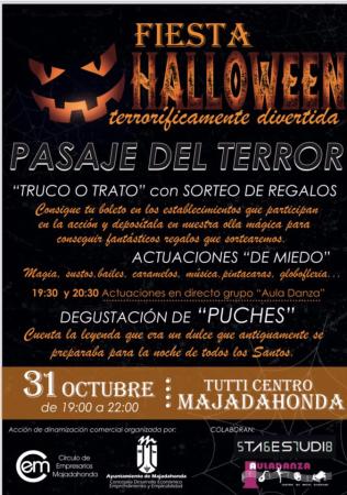 Cartel publicitario de la fiesta de Halloween en el Centro Tutti de Majadahonda 